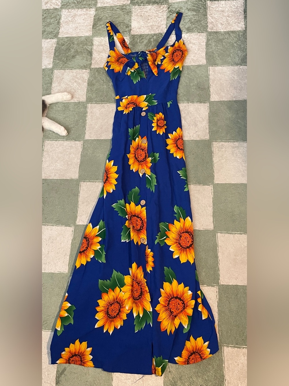 Blue Sunflower Button-Front Maxi Dress